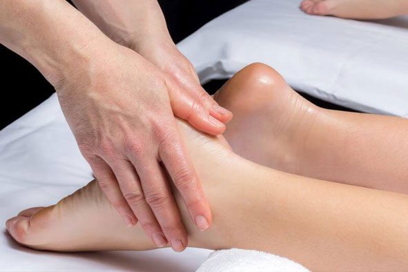 footmessage A therapist giving a person a relaxing foot massage