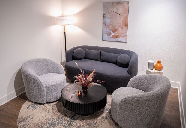 The seating area at Zen'd Out Couples Massage Spa in Englewood